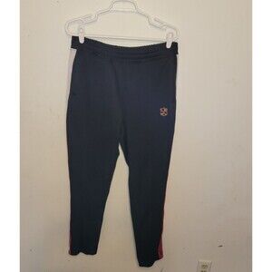 Parish Mens Large Black Track Pants Joggers Athletic Stripe Logo